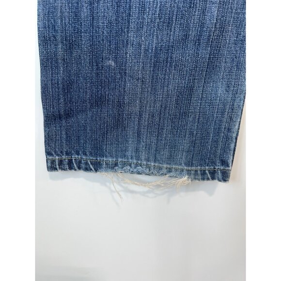 !1T Jeans Size 34 Long Distressed Straight Leg Denim Frayed Hem Blue Cotton Y2K - Picture 5 of 10